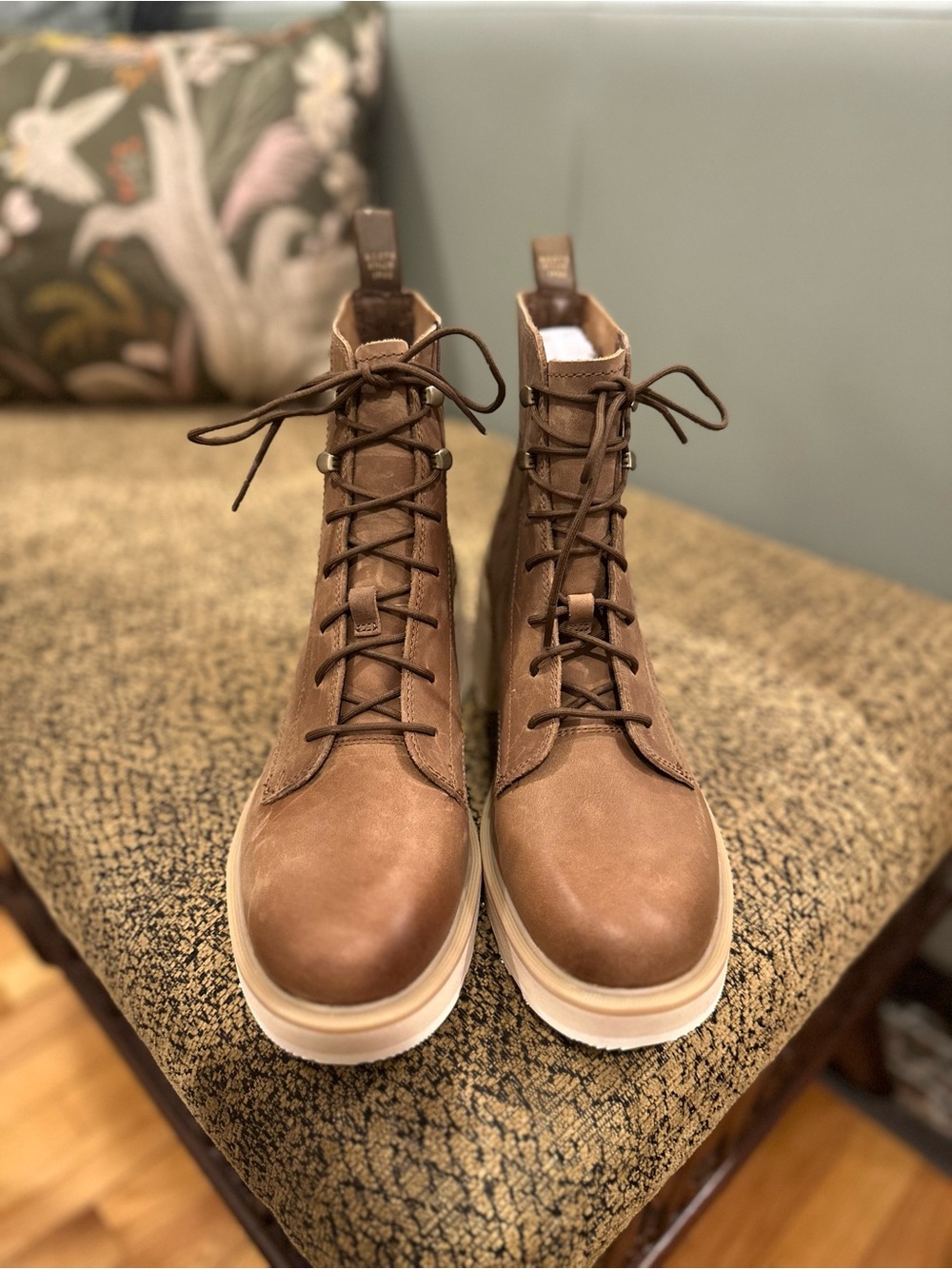 Sorel Brown Leather Lace-Up Heeled Boots with Cream Platform